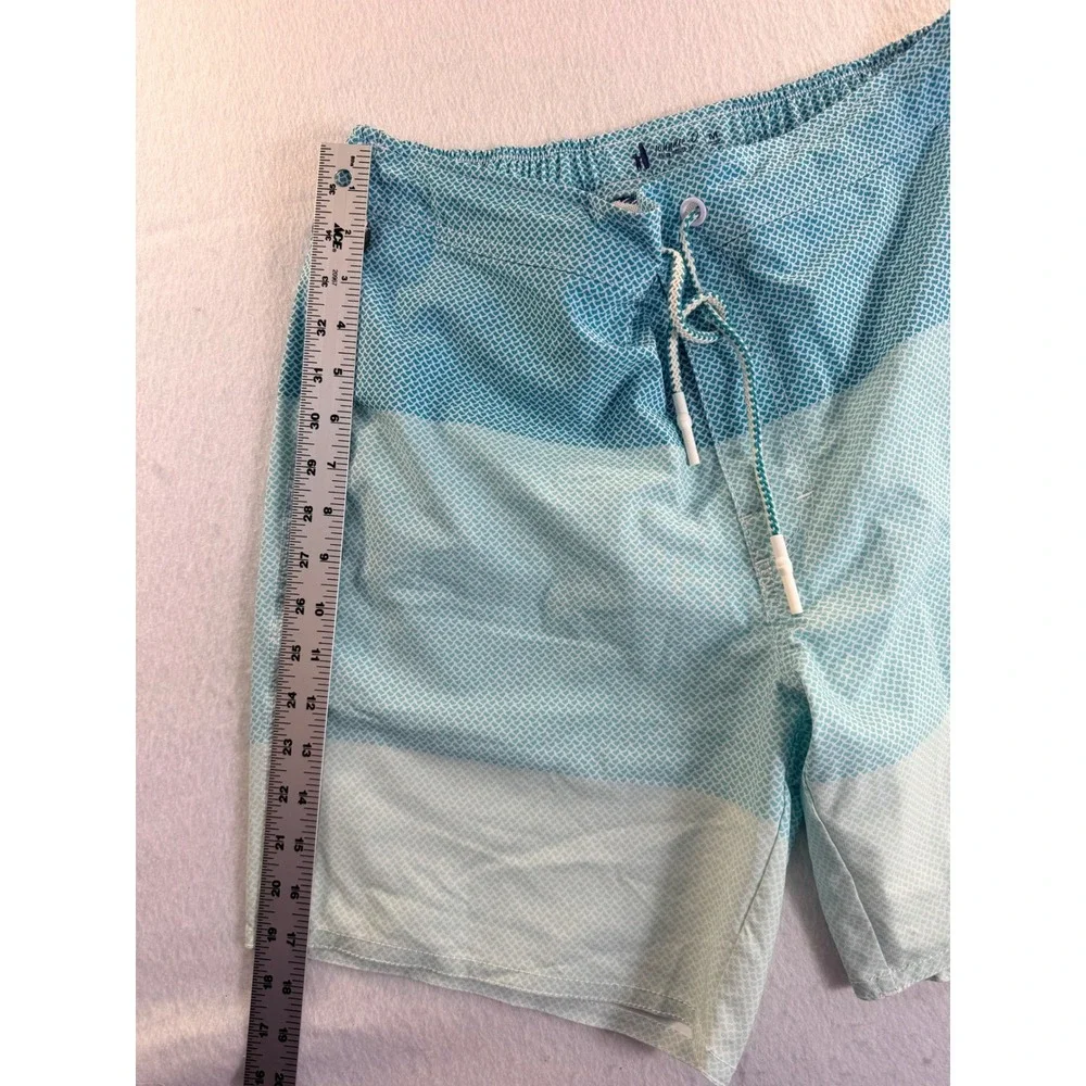 Johnnie-O Mens Blue Teal Gradient Geometric Print Swim Trunks Size M